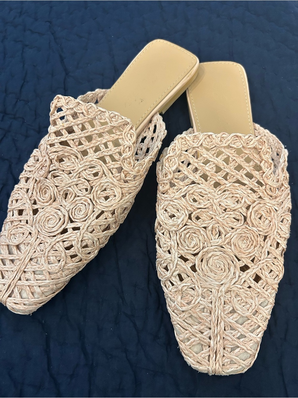 Handwoven Beige Women's Slide Mules - Neutral Crochet Design